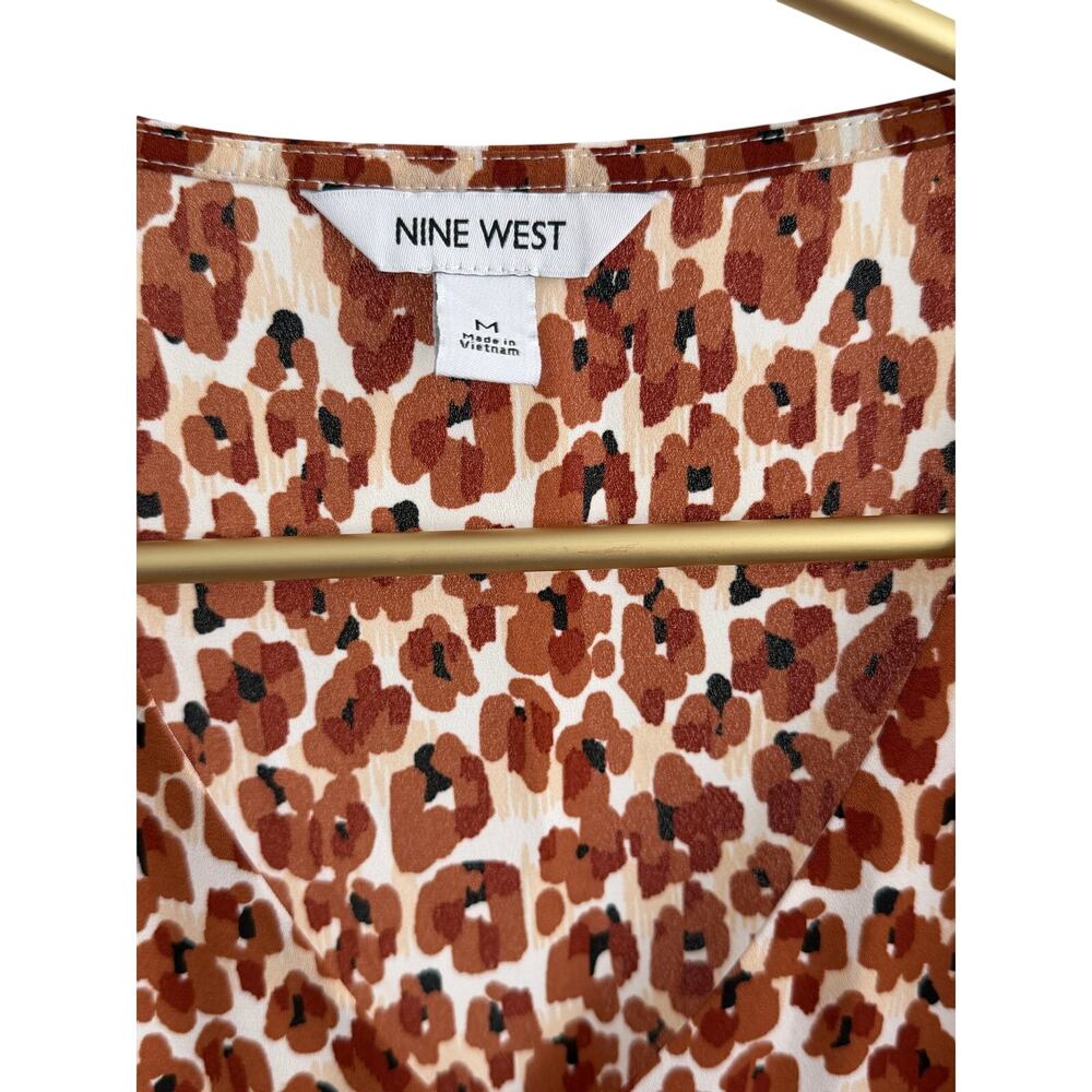 NINE WEST Brown Abstract Animal Print V-Neck Tank Top M Lined Shell 204849 EUC - Picture 6 of 8